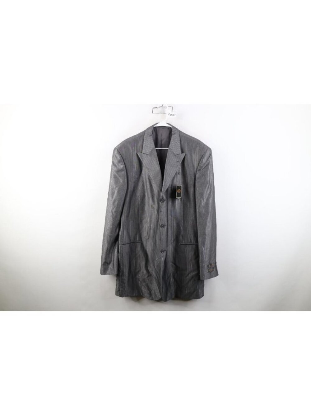 Deadstock Vtg 90s Y2K Mens 46 XL Rayon Gabardine Striped Suit Coat Blazer Jacket
